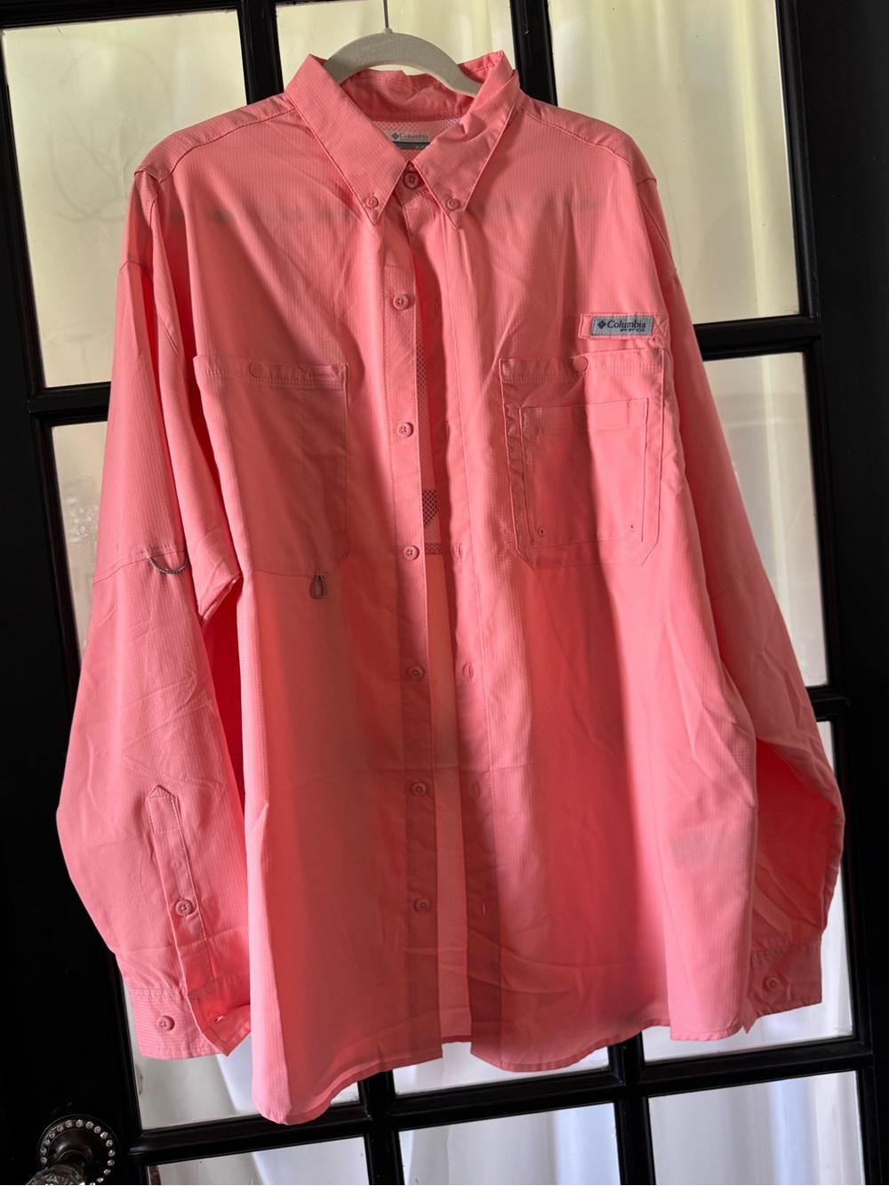 NWT-Columbia Men’s Long-Sleeve Coral Color Shirt(New With Tags $55 Retail)